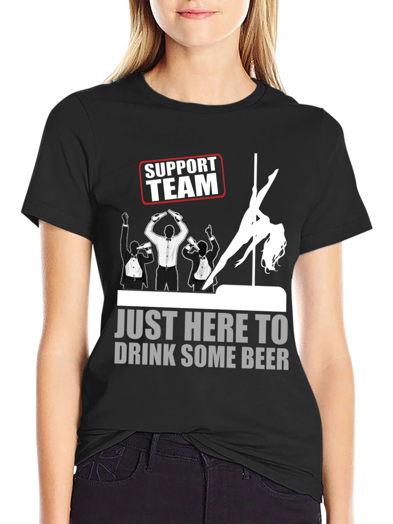 Black Support Team Drink Beer Graphic T-Shirt view 2