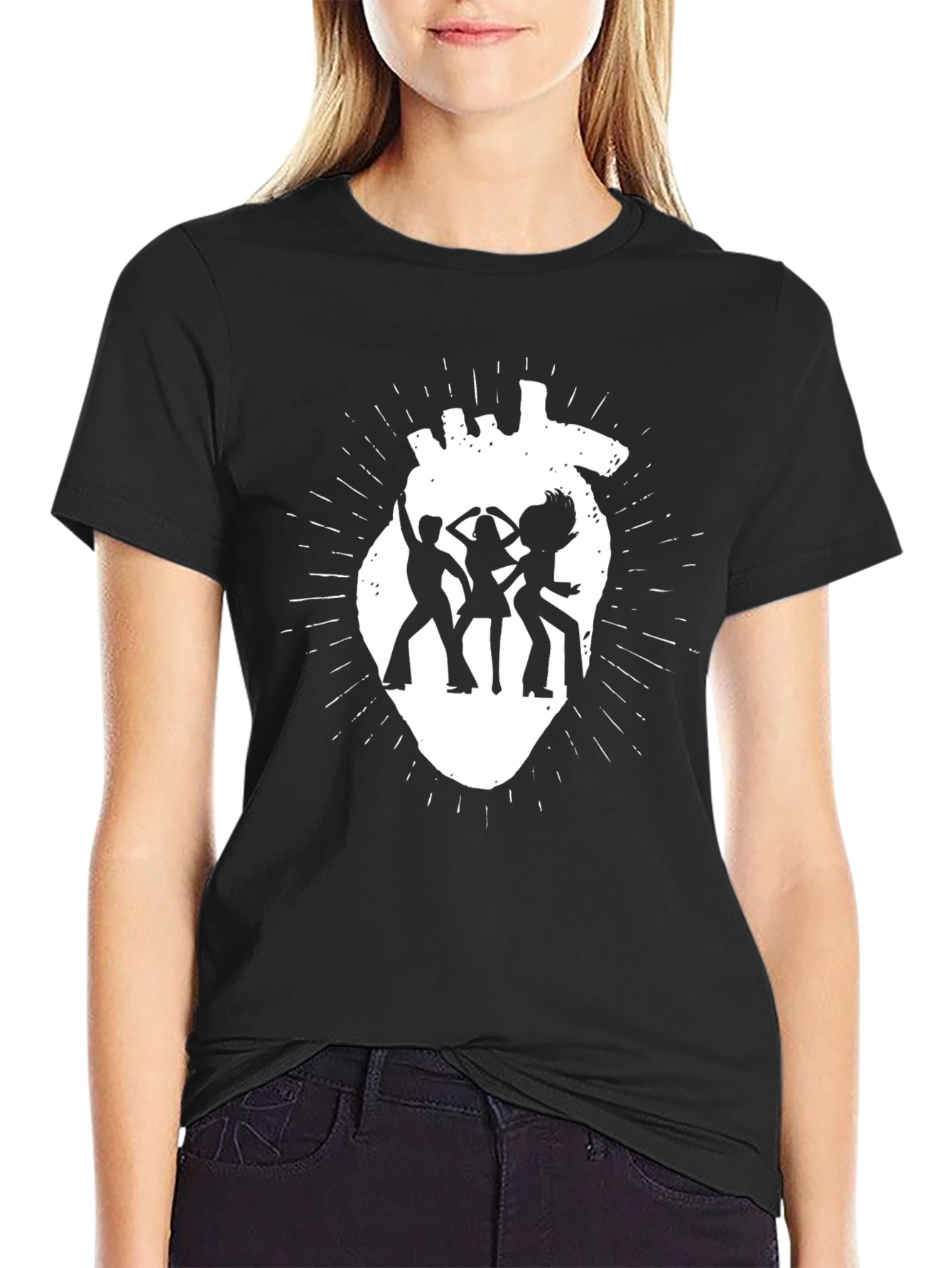 Black Retro Disco Heartbeat T-Shirt view 2