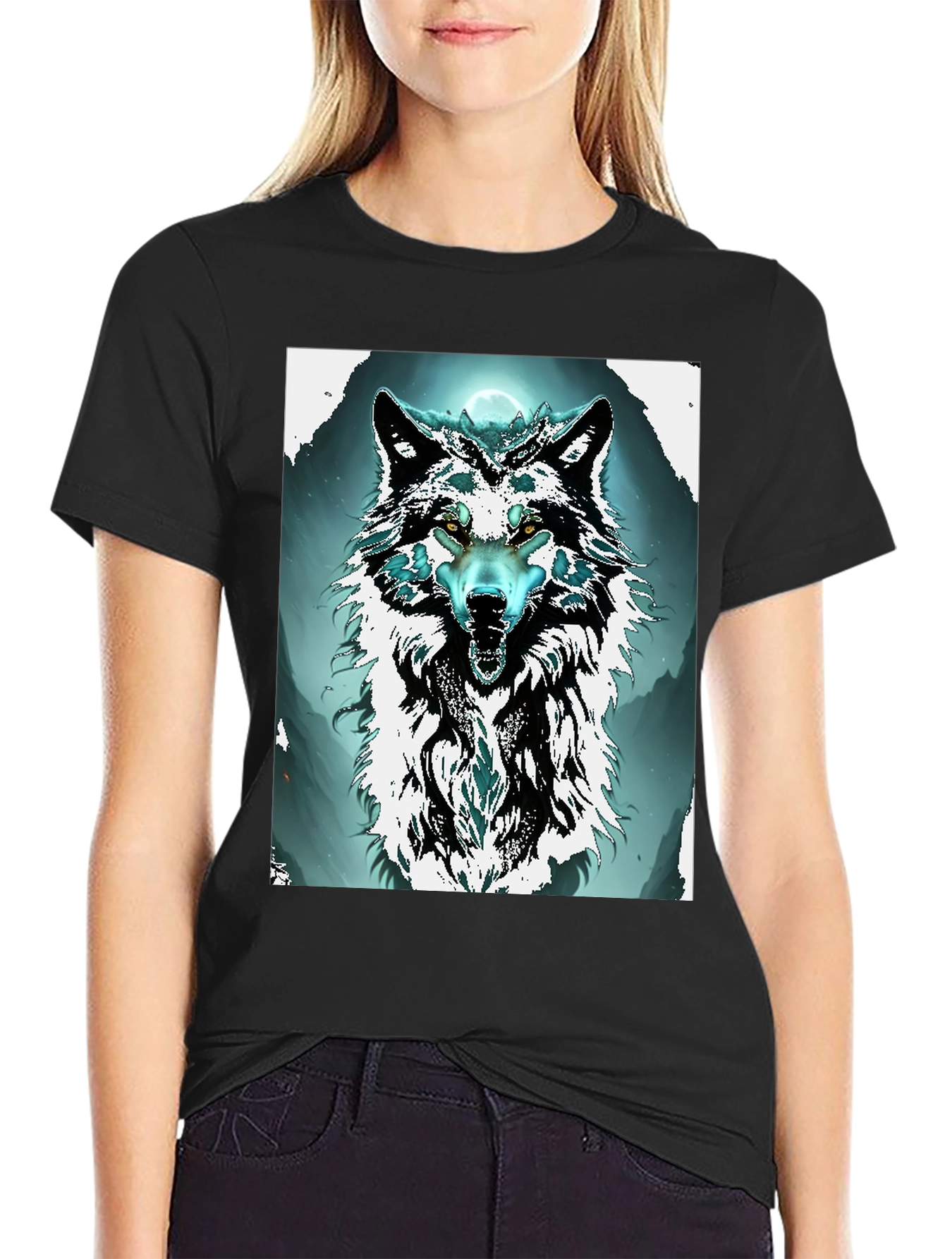 Black Wolf Graphic Tee - Black Cotton Blend view 2