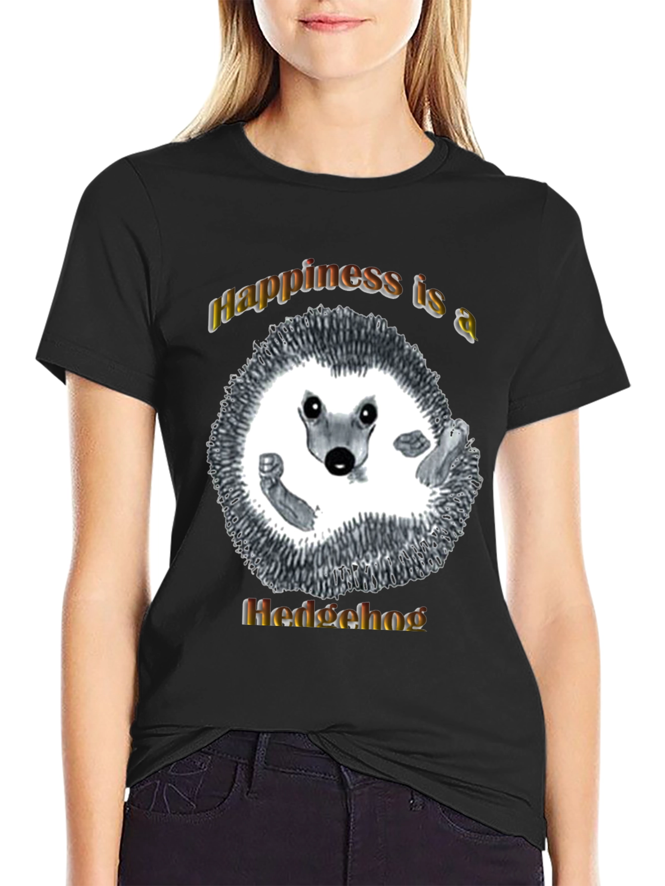 Black Happiness Hedgehog Graphic T-Shirt - Black view 2