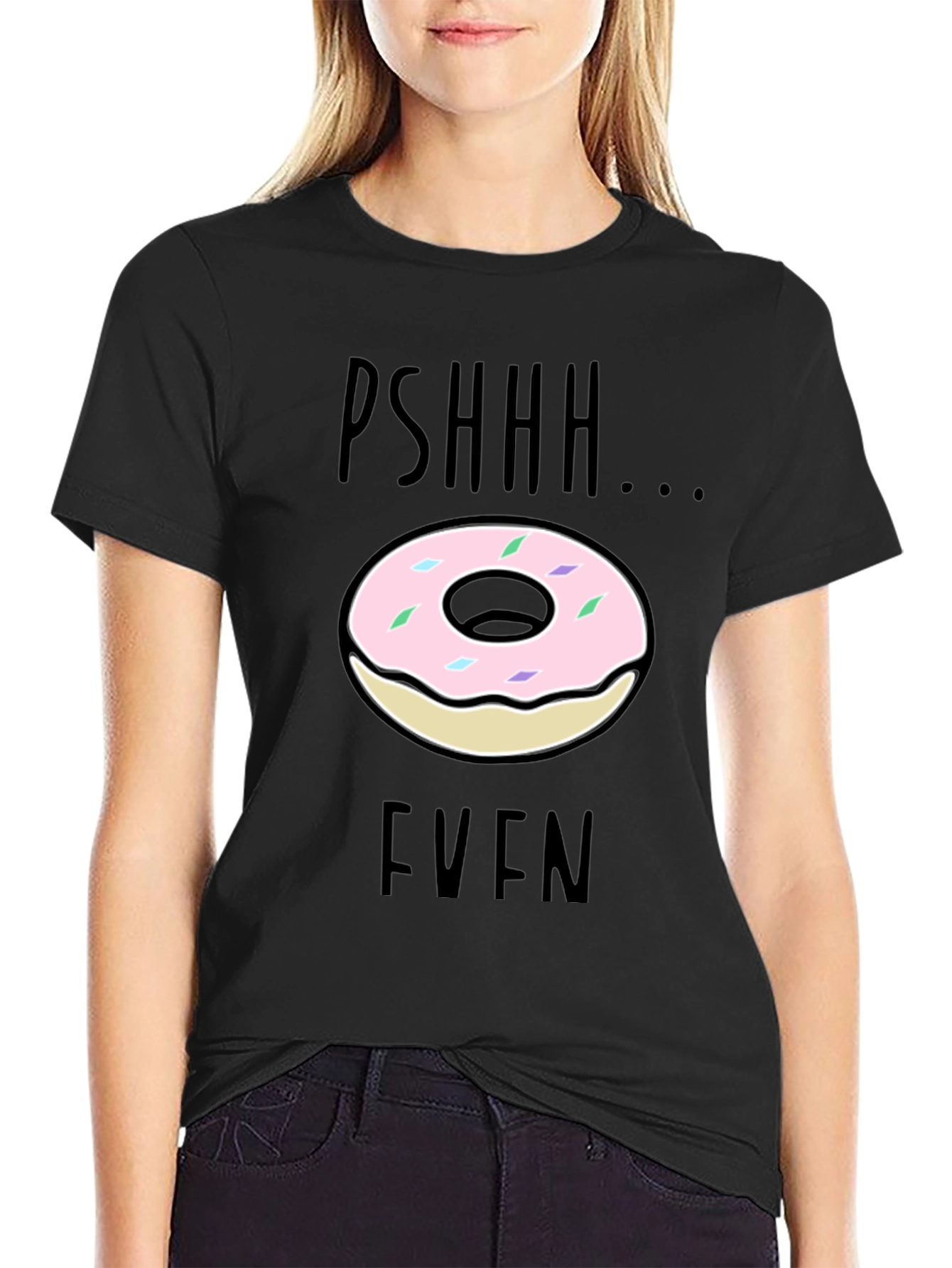 Black Pshhh Donut Even Graphic Tee - Funny Casual Shirt view 2