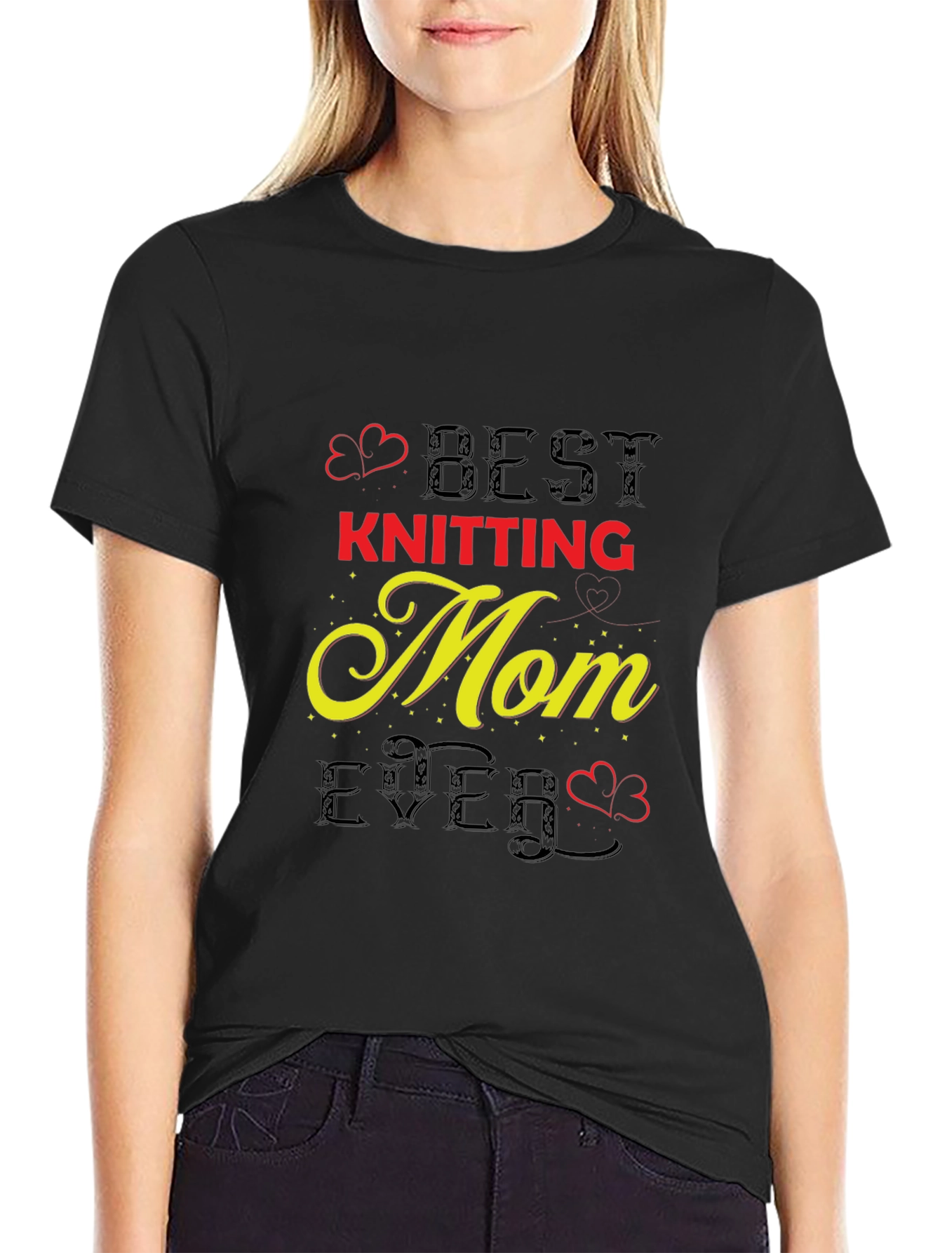 Black Best Knitting Mom Ever T-Shirt view 2