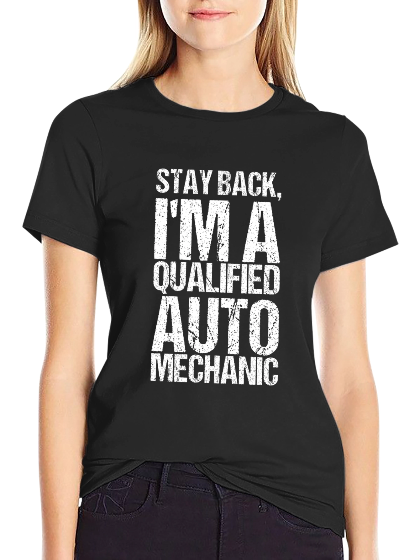 Black Qualified Auto Mechanic Graphic T-Shirt - Stay Back Funny Tee view 2