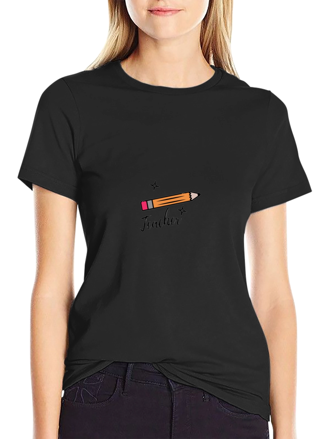 Black Teacher Pencil Graphic T-Shirt view 2