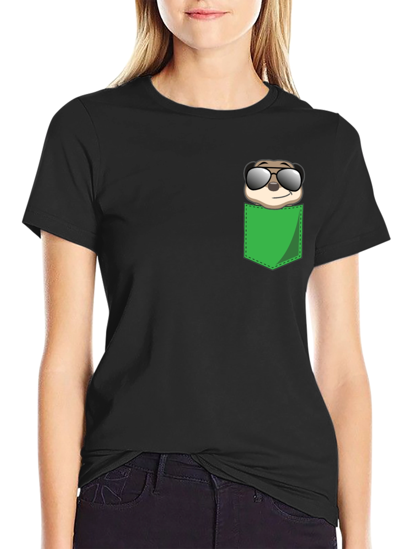 Black Cool Meerkat Pocket T-Shirt view 2