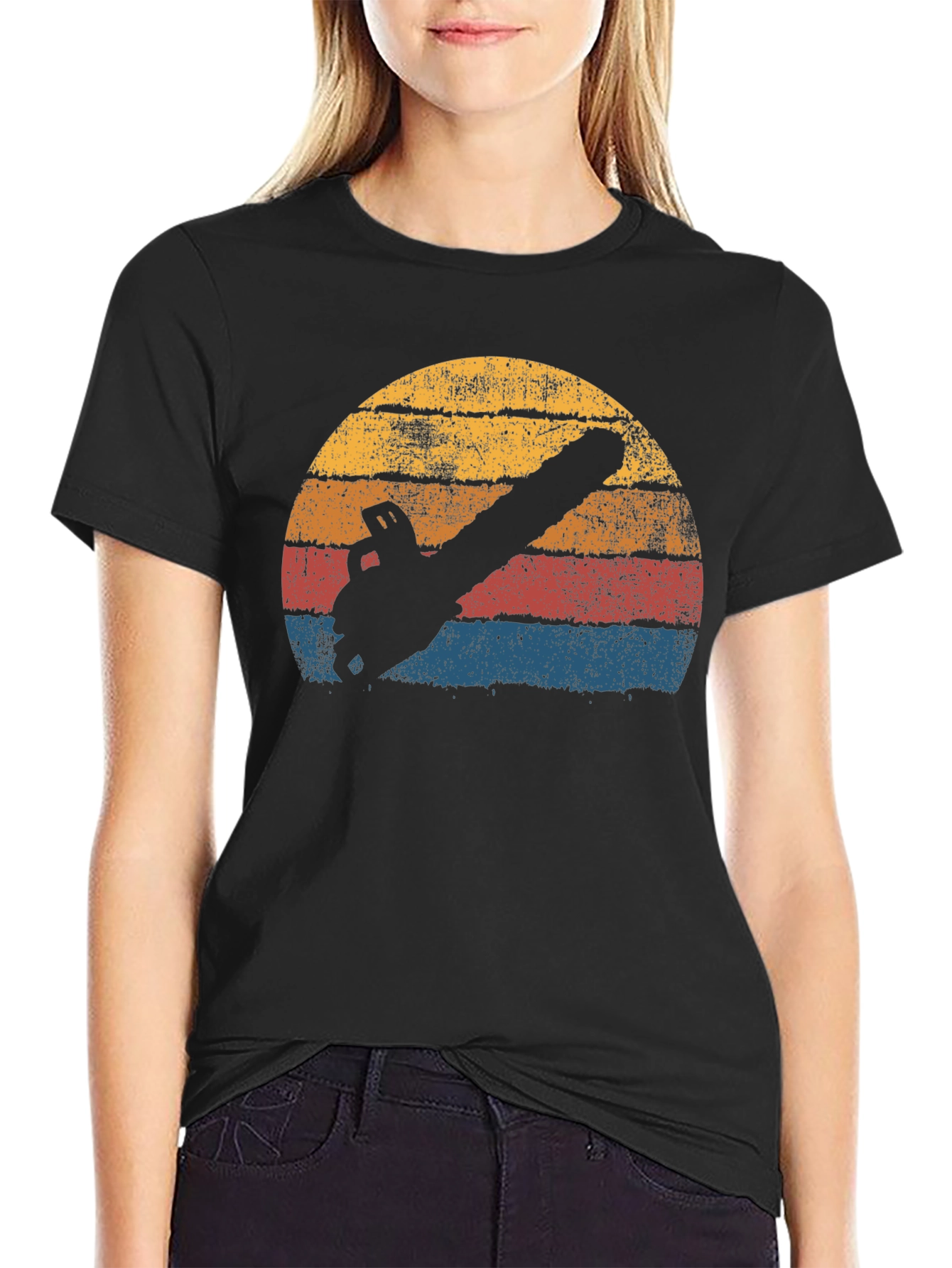 Black Retro Chainsaw T-Shirt - Black Graphic Tee view 2