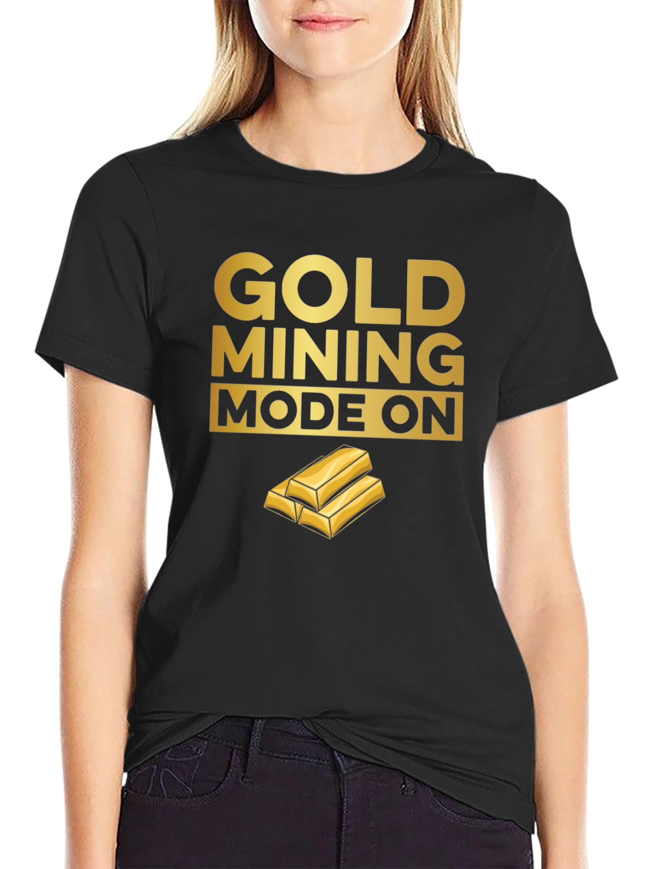 Black Gold Mining Mode On - Black T-Shirt view 2