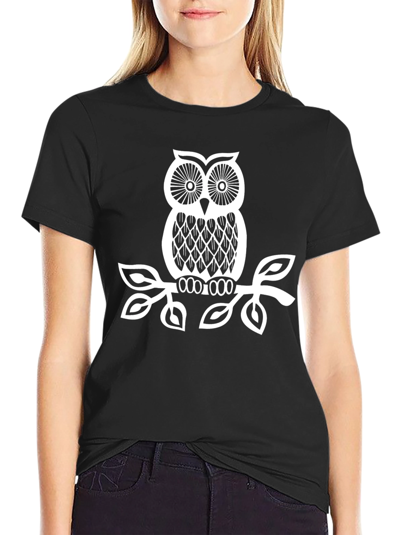 Black Owl Graphic Tee - Black Cotton Shirt view 2