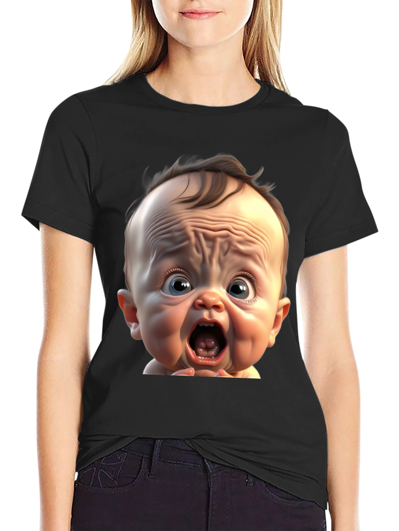 Black Funny Baby Face Black T-Shirt view 2