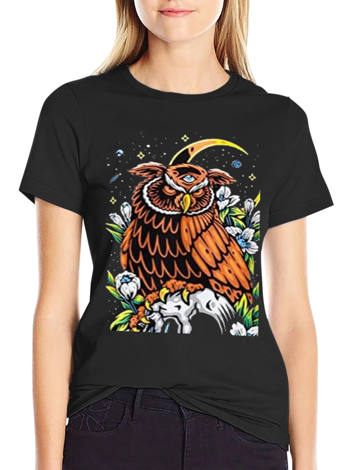 Black Mystic Owl Graphic Tee - Third Eye Design view 2