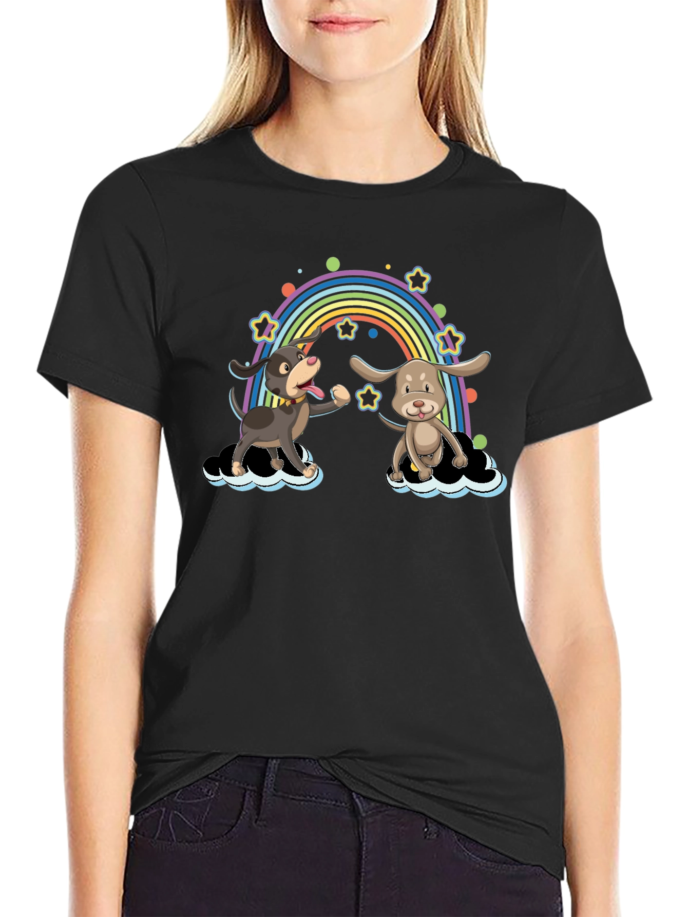 Black Rainbow Dog T-Shirt - Cute Cartoon Design view 2