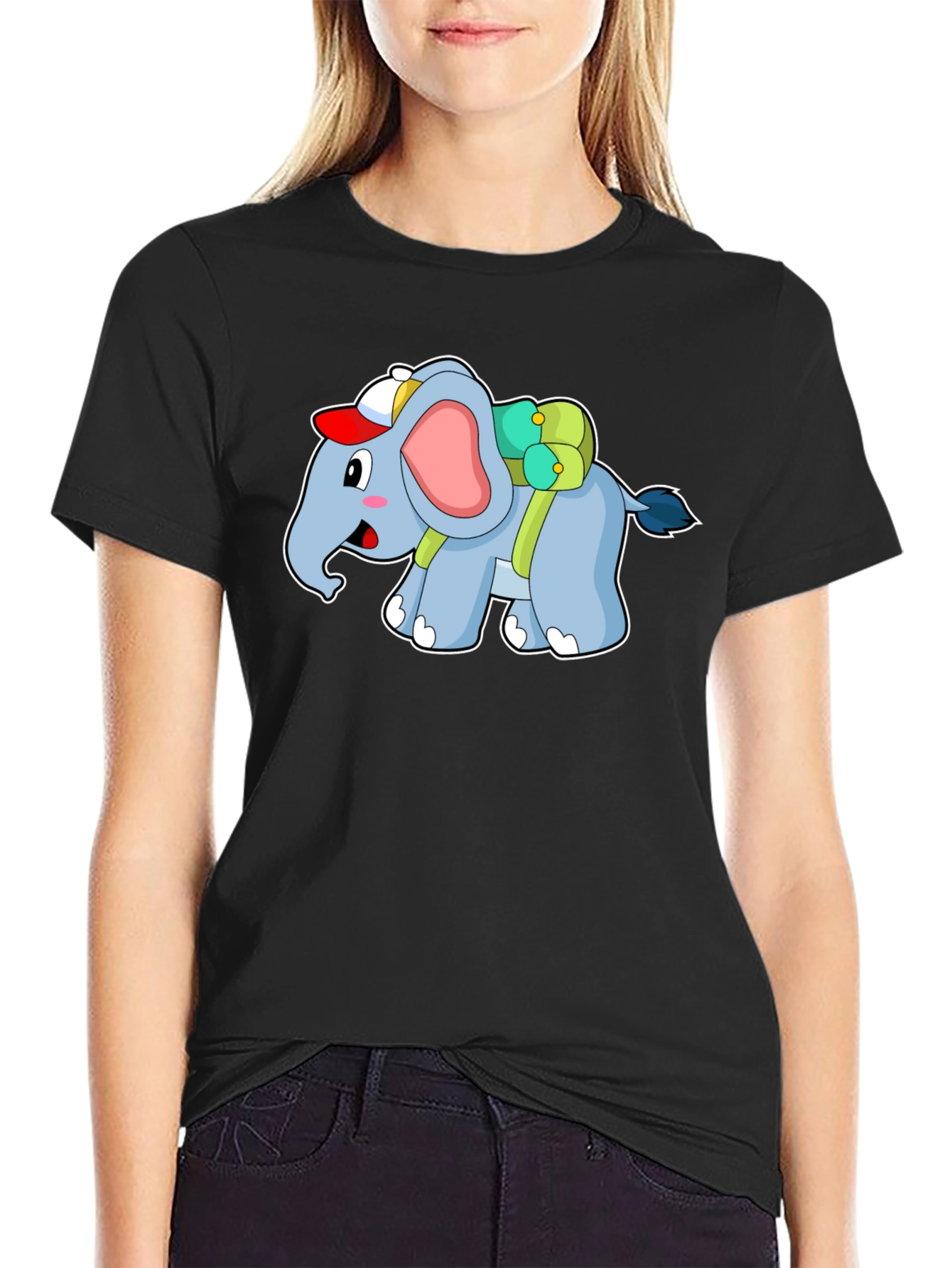 Black Cute Elephant Backpack T-Shirt view 2