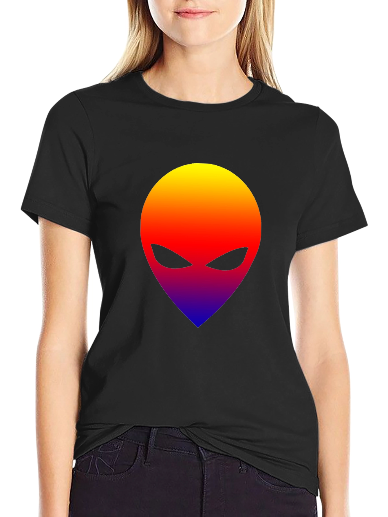 Black Alien Head Graphic T-Shirt - Gradient Design view 2