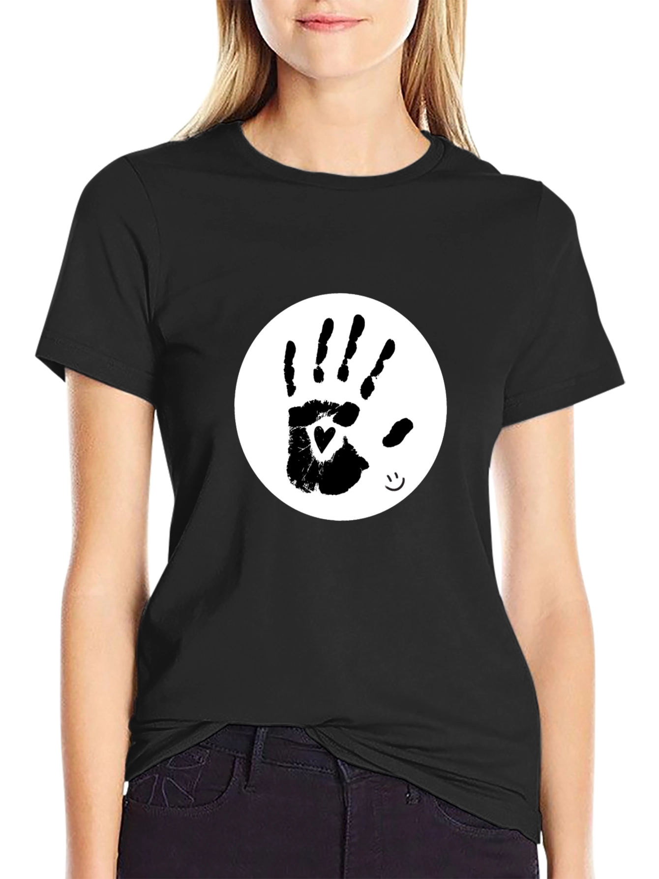 Black Heart Handprint Tee - Black Cotton Blend T-Shirt view 2
