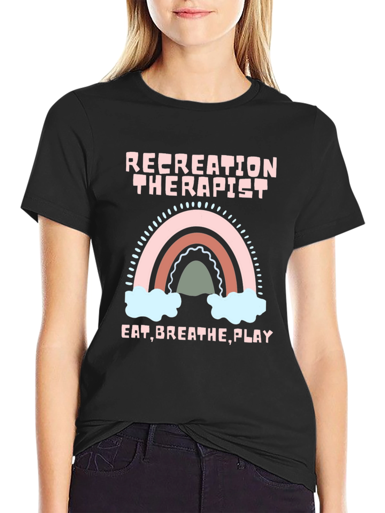Black Recreation Therapist Rainbow T-Shirt view 2