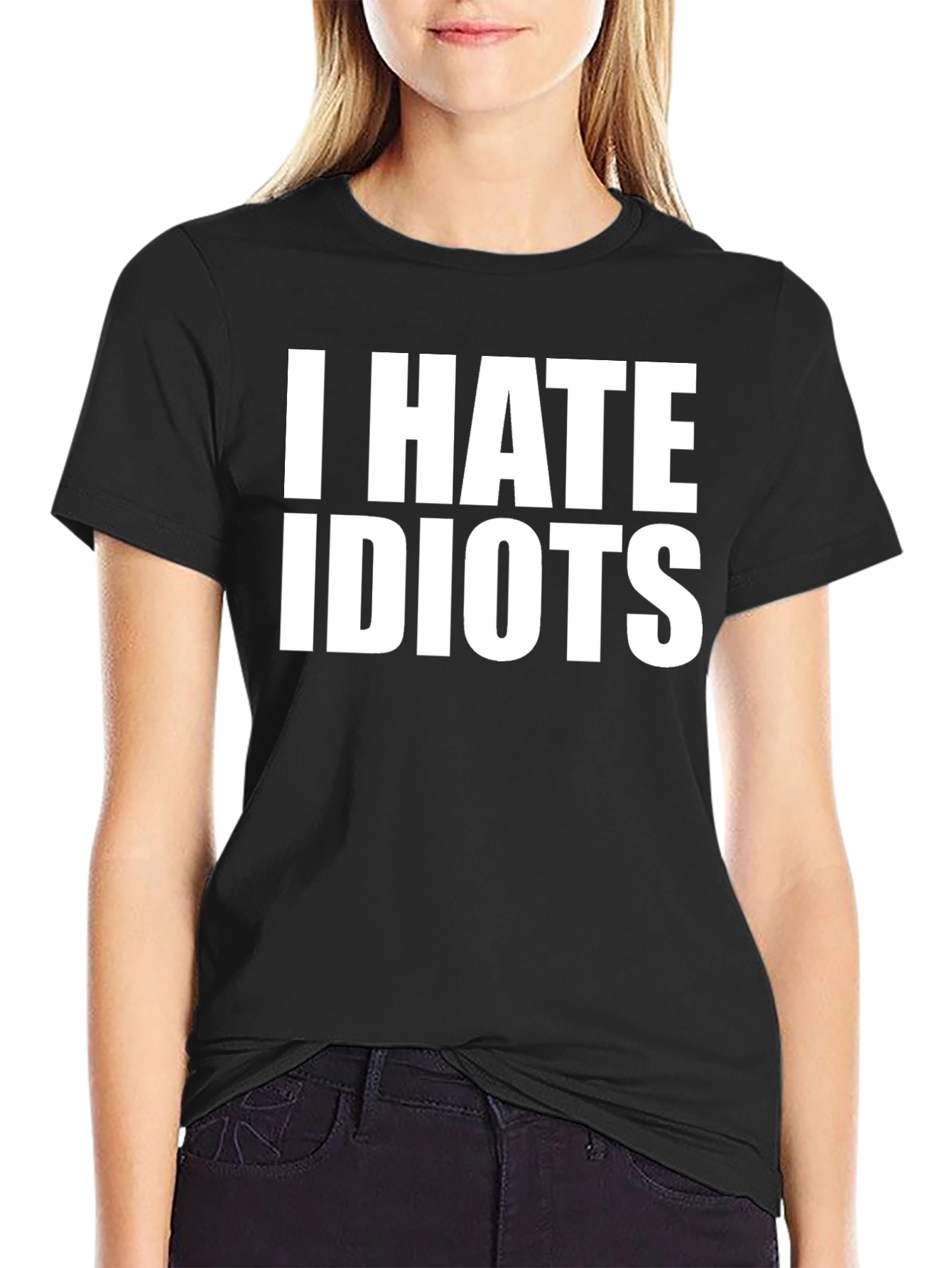 Black I Hate Idiots T-Shirt Funny Sarcastic Tee view 2