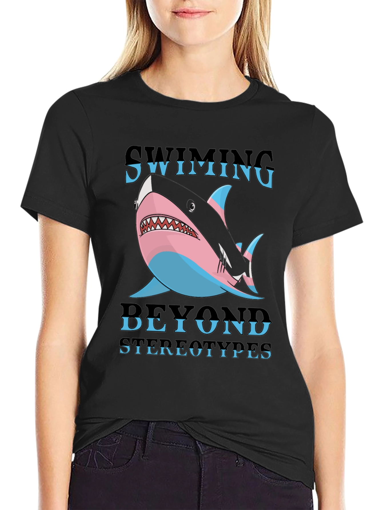 Black Swimming Beyond Stereotypes Shark T-Shirt view 2