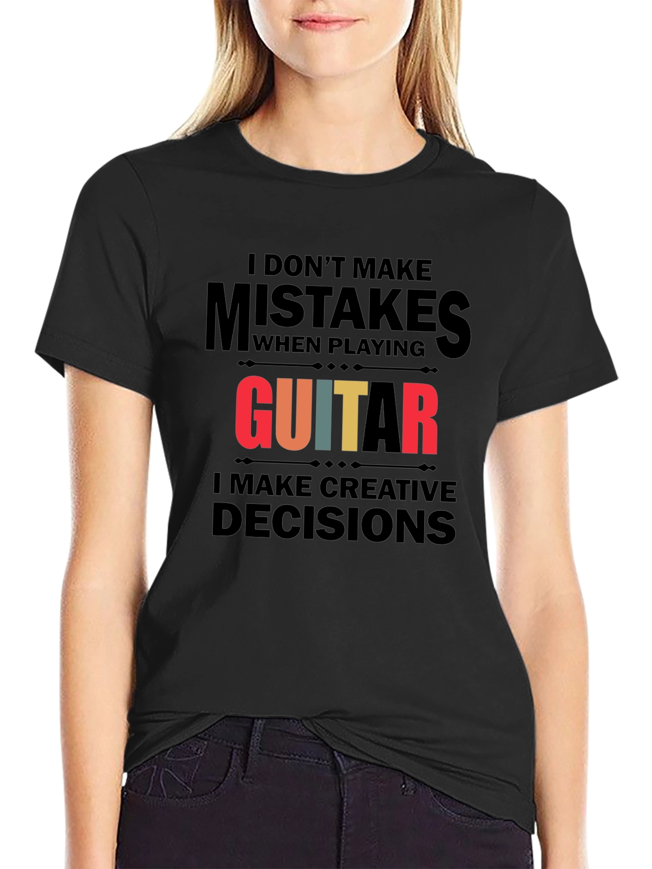 Black Guitar Player Creative Decisions Graphic Tee view 2