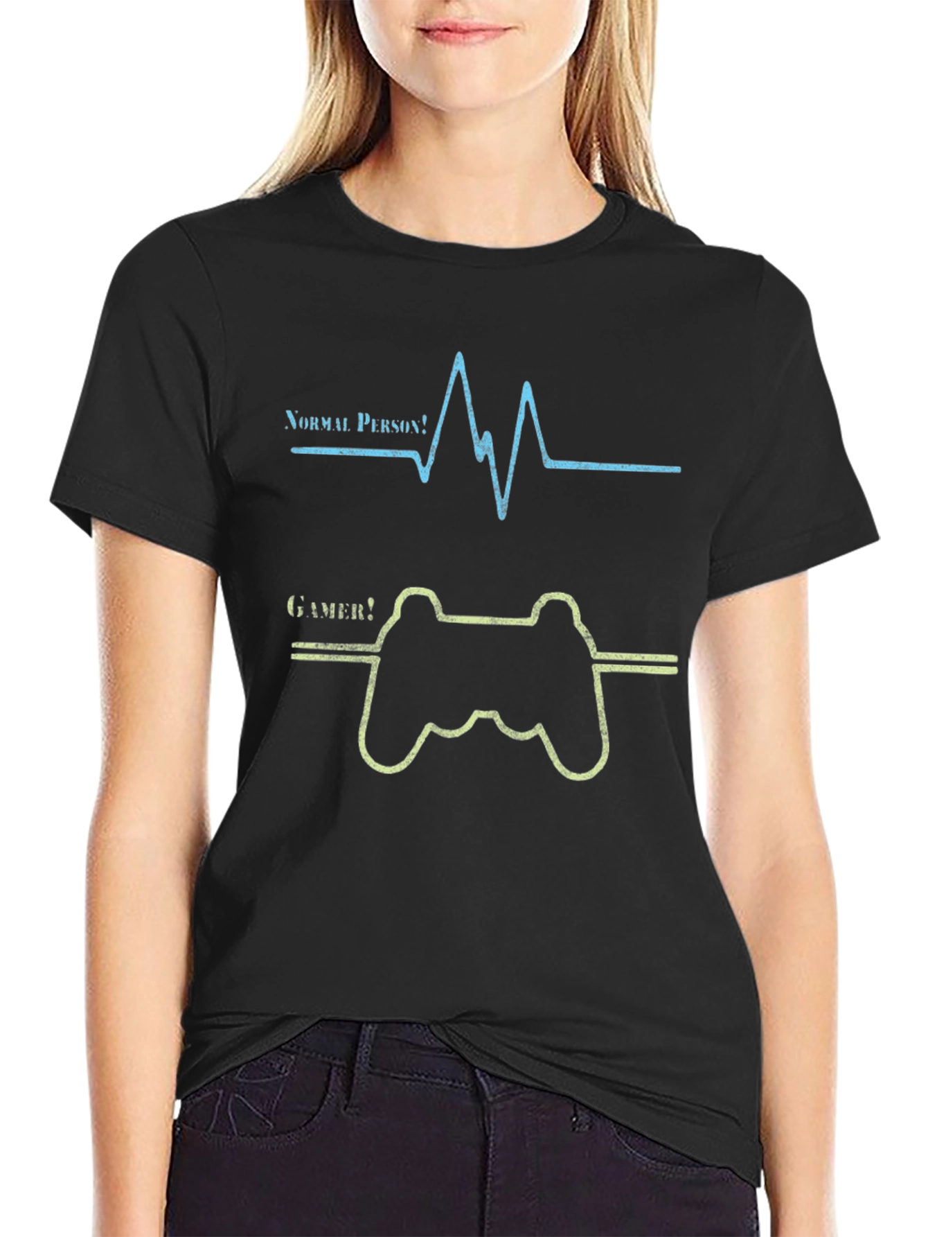 Black Gamer Heartbeat Graphic Tee - Novelty T-Shirt view 2