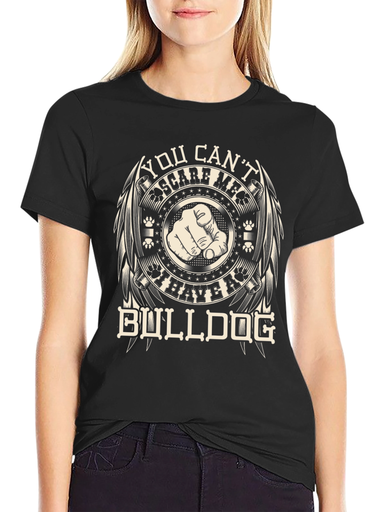 Black You Can't Scare Me I Have A Bulldog Graphic T-Shirt view 2