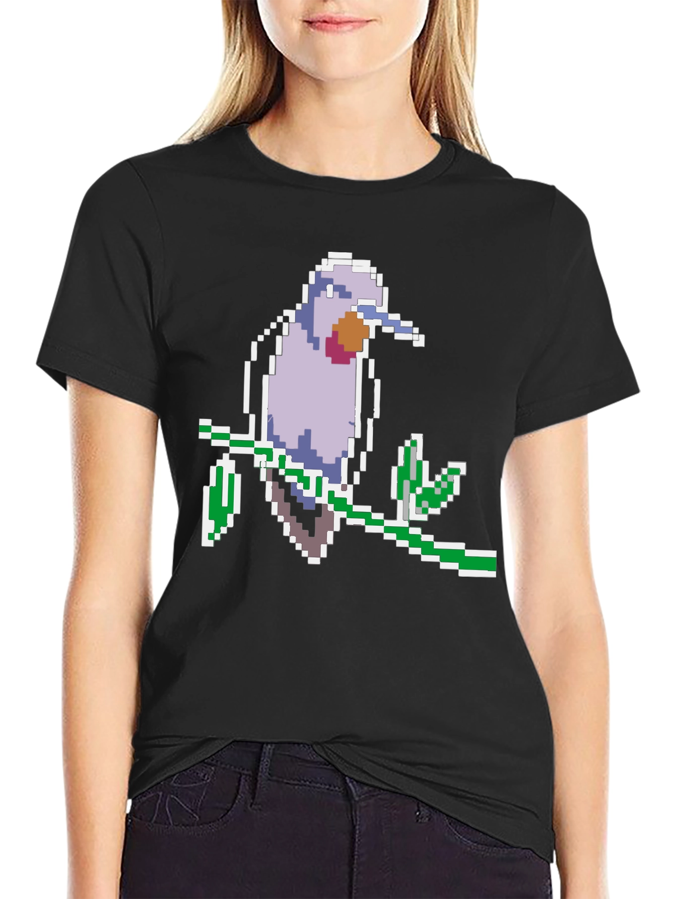 Black Pixel Bird Graphic Tee - Black Cotton Comfort view 2