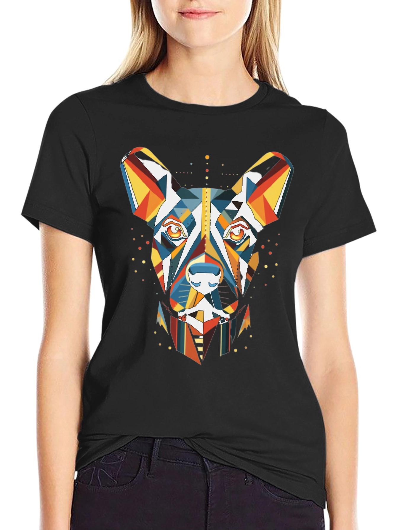 Black Geometric Dog Graphic Tee - Modern Art Shirt view 2