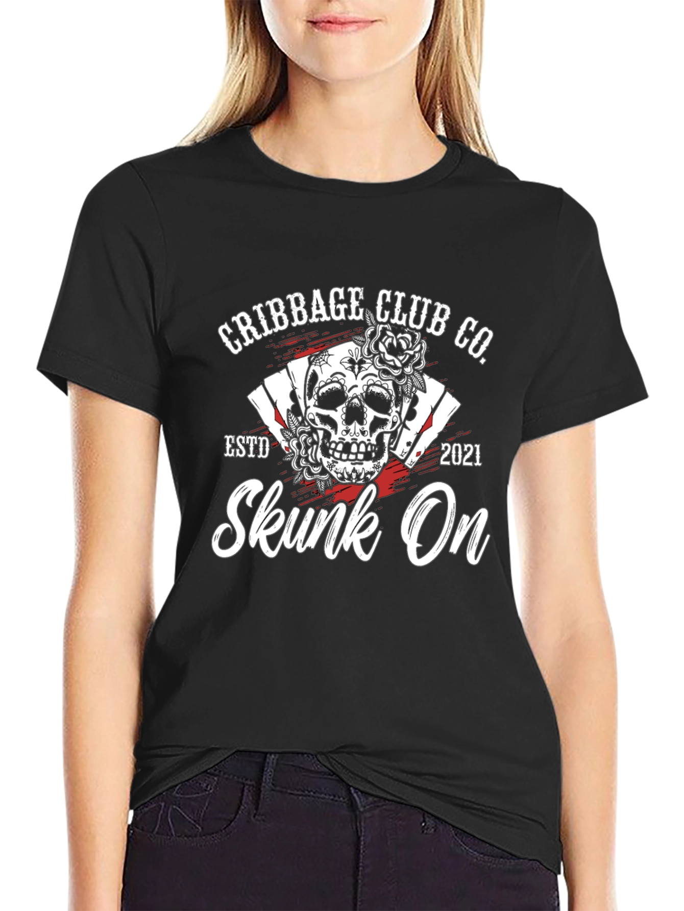 Cribbage Club Co. Black T-Shirt - Skull & Card Design - 2