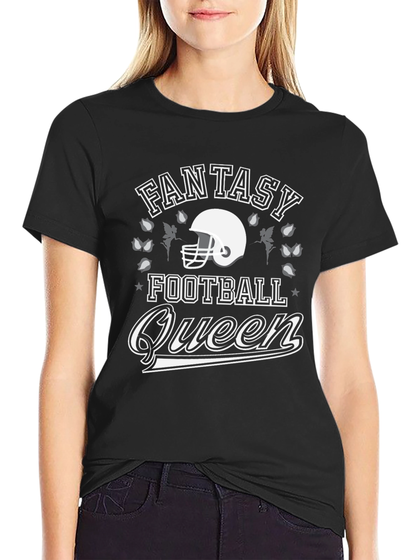 Black Fantasy Football Queen Graphic T-Shirt view 2