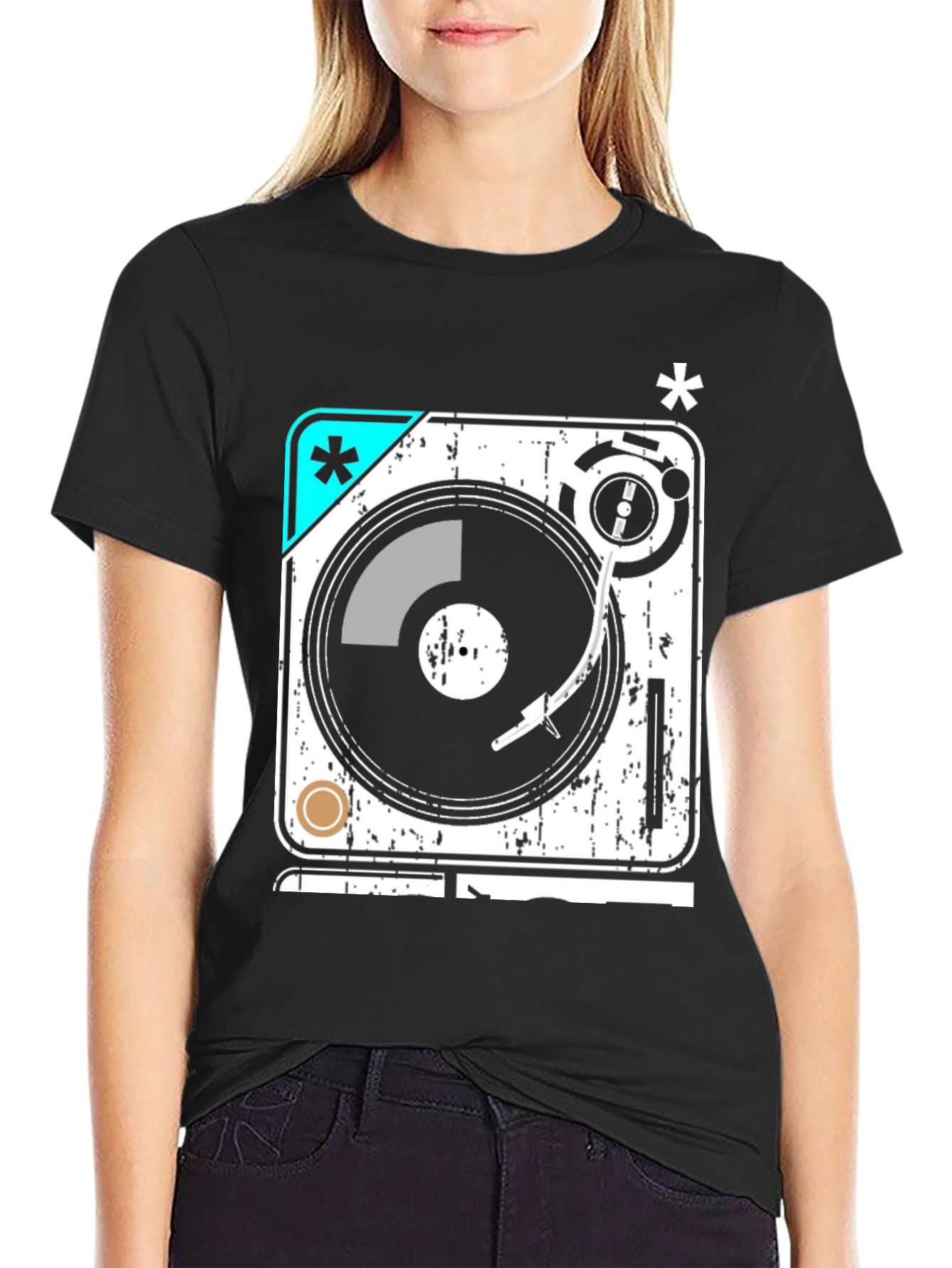 Black Retro Turntable Graphic Tee view 2