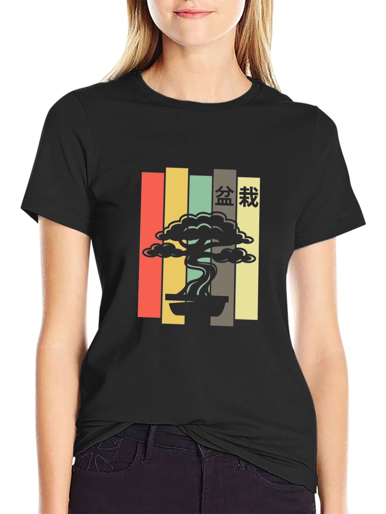 Black Retro Bonsai Tree T-Shirt - Japanese Aesthetic view 2