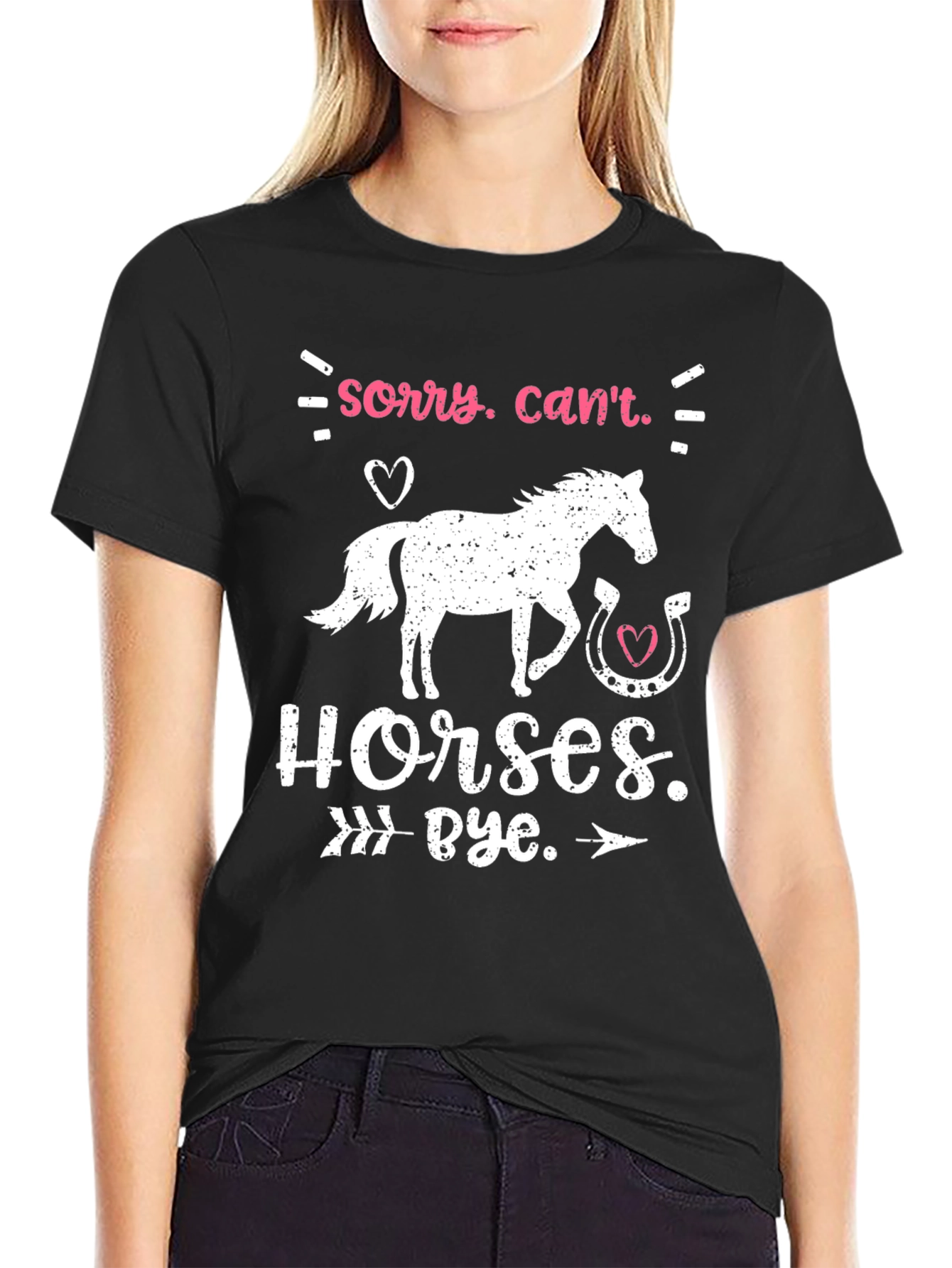 Black Sorry Can't Horses Bye T-Shirt view 2