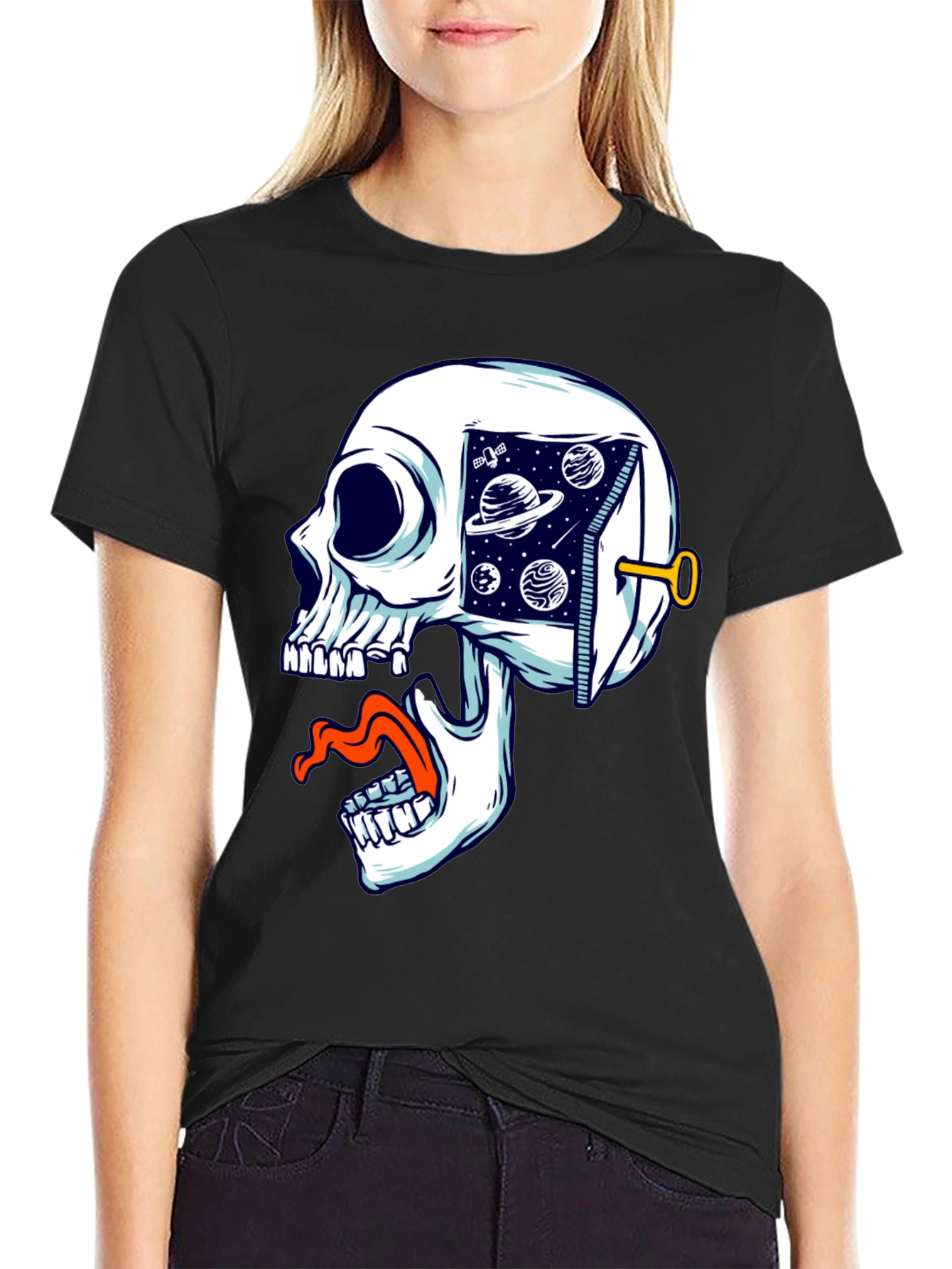 Black Cosmic Skull T-Shirt - Unisex Graphic Tee view 2