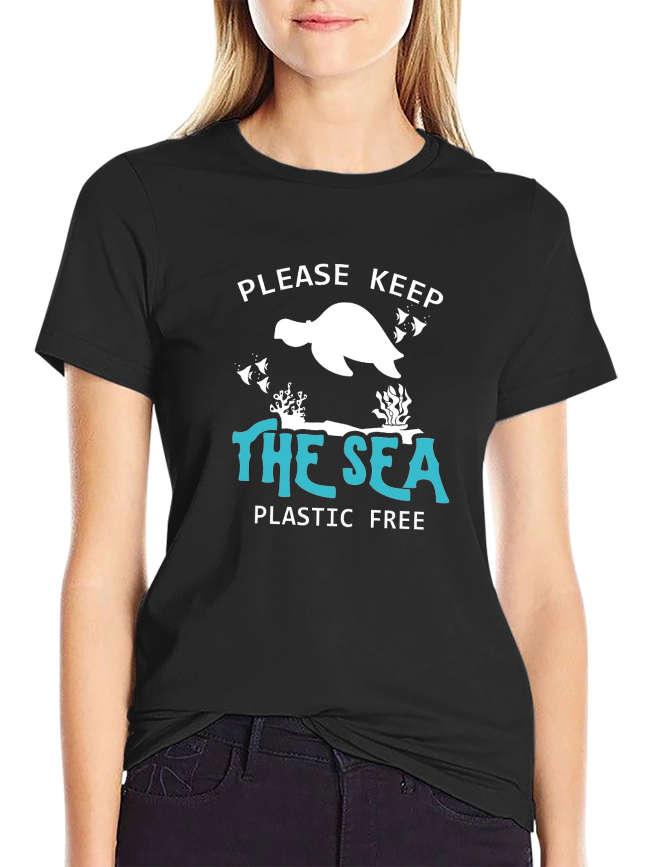 Black Keep the Sea Plastic Free Graphic Tee view 2