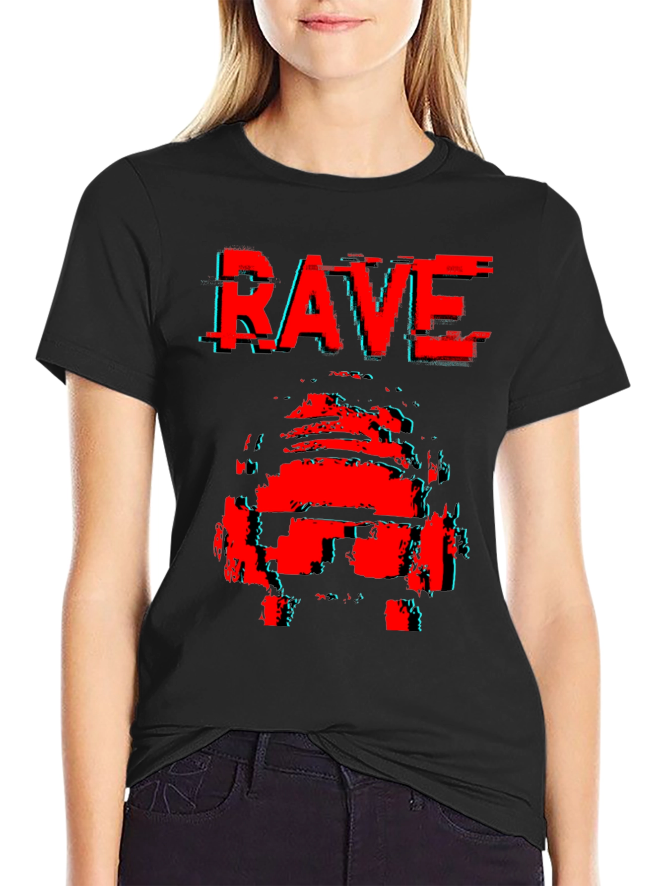 Black Rave Glitch T-Shirt - Retro Style view 2