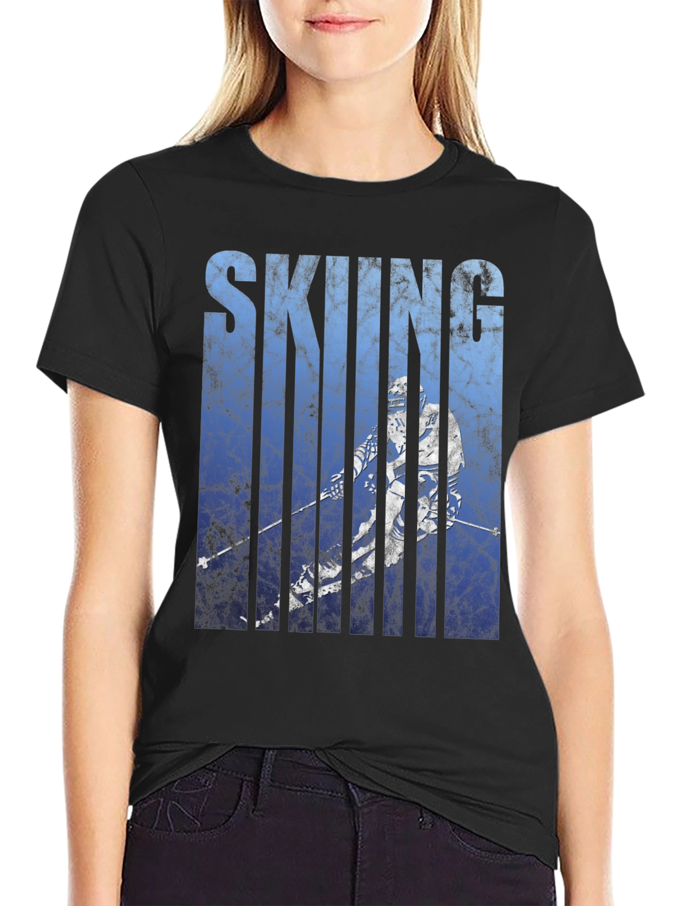 Black Skiing Graphic Tee - Black Cotton Blend view 2