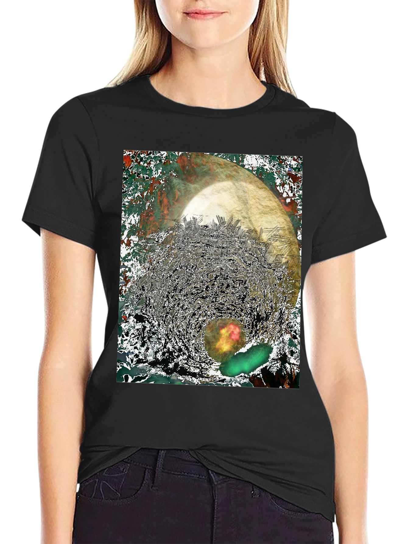 Black Abstract Print Tee - Unique Graphic T-Shirt view 2