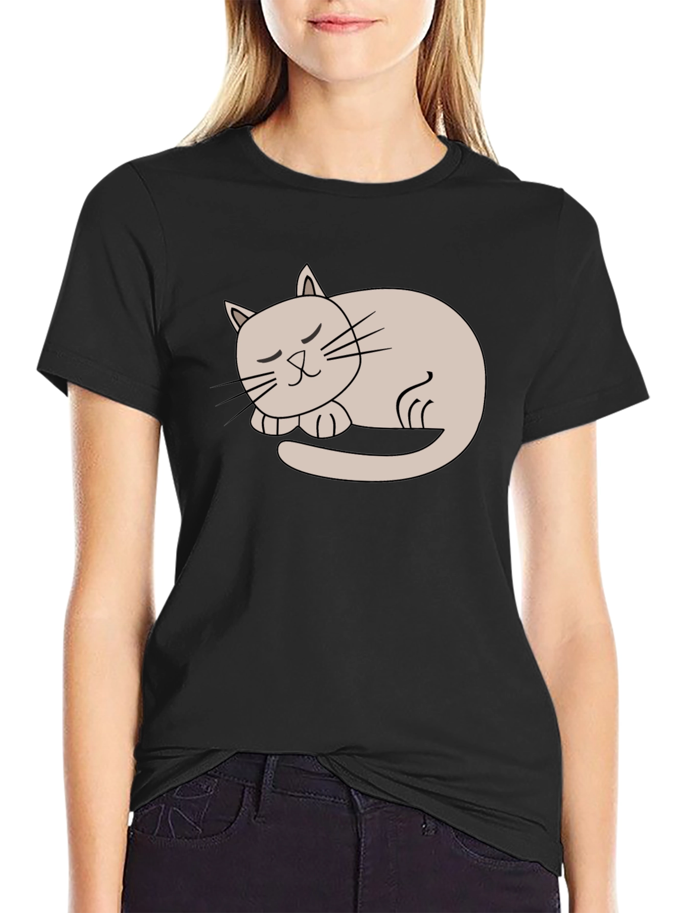 Black Cute Cat Nap T-Shirt - Soft Style Tee view 2