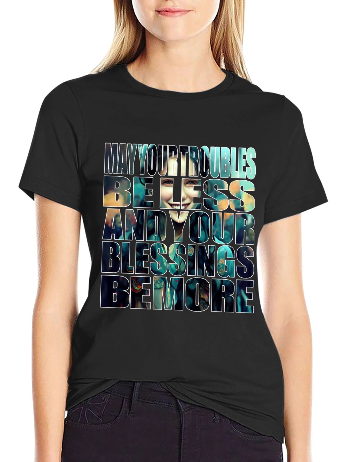 Black Inspirational Graphic T-Shirt - Blessings Design view 2