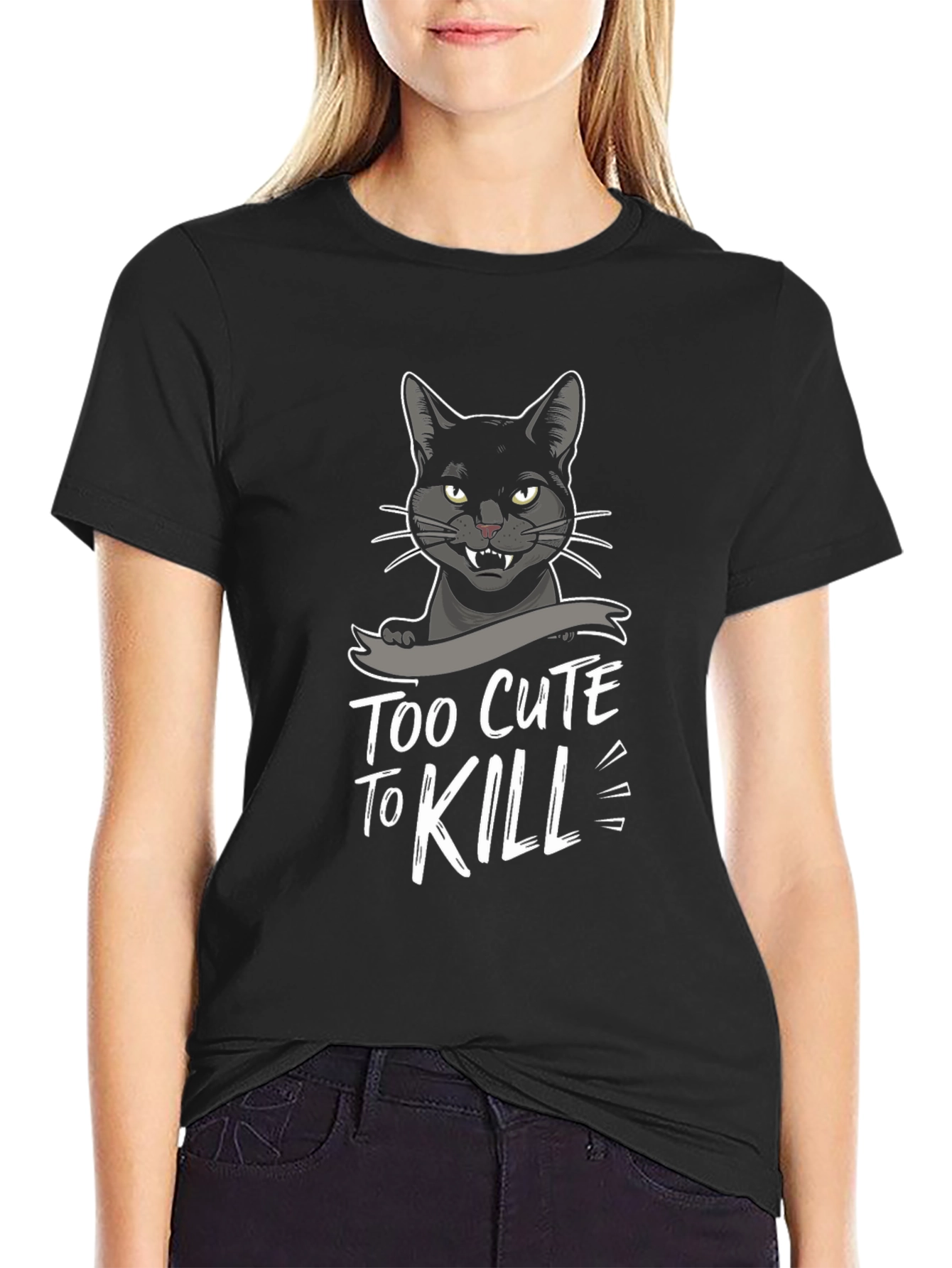 Black Too Cute to Kill Black Cat Graphic Tee view 2