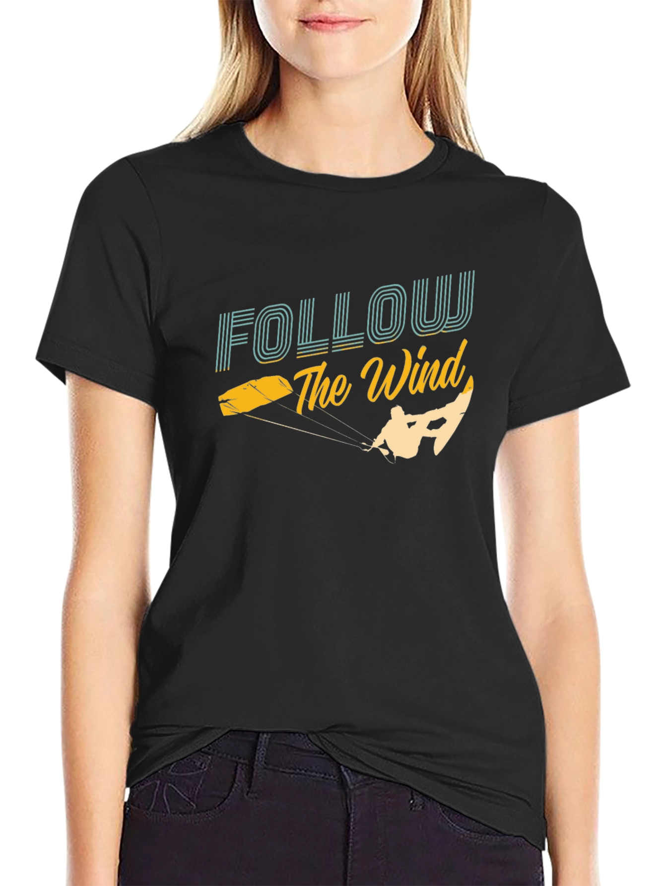 Black Follow The Wind Kitesurfing Graphic T-Shirt view 2