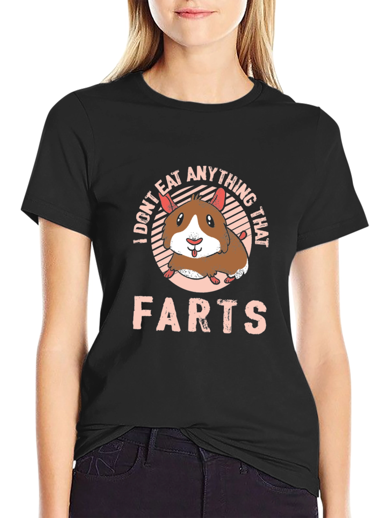 Black Funny Hamster Graphic T-Shirt - "I Don't Eat Anything That Farts" view 2
