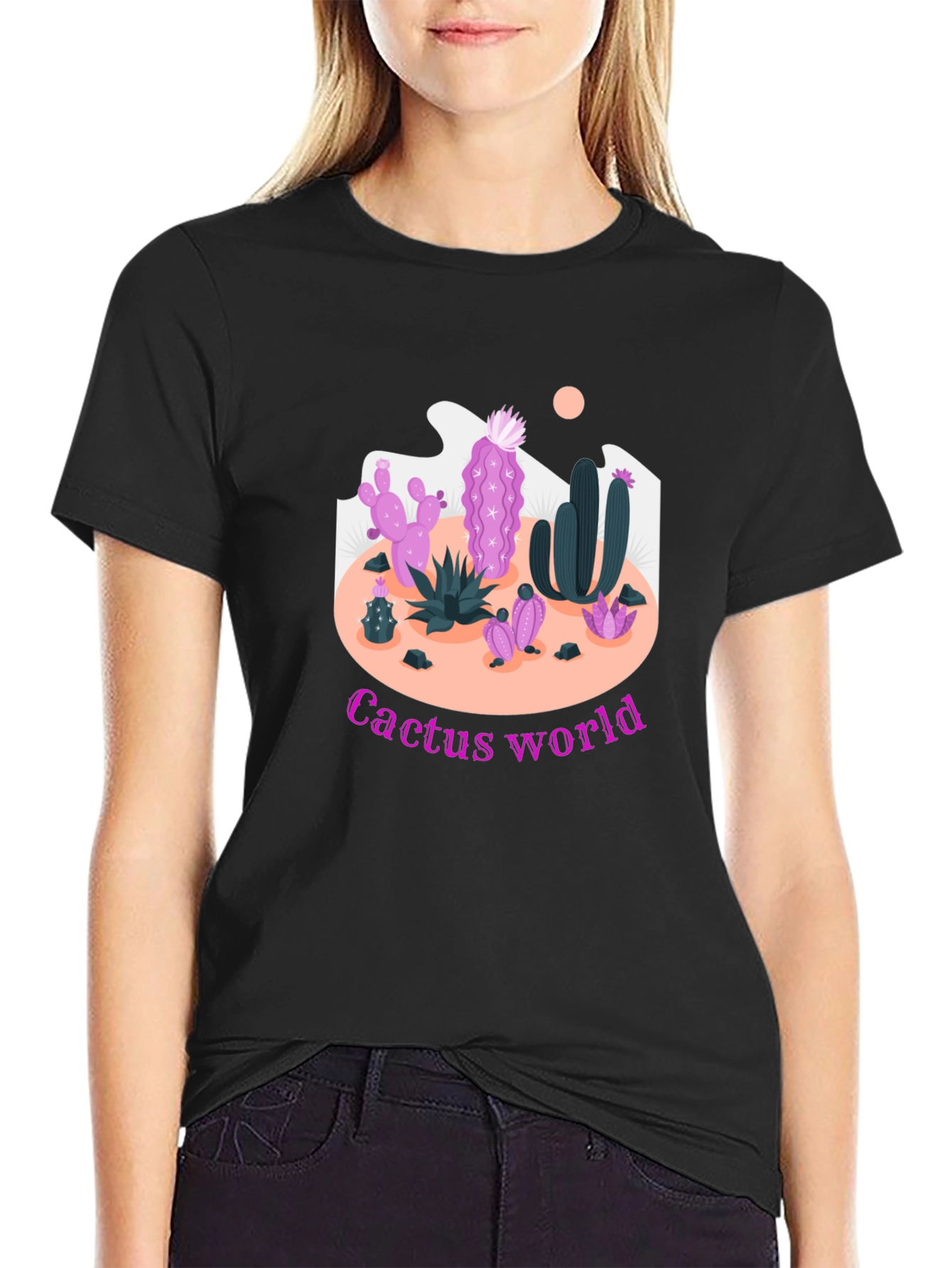 Black Cactus World Graphic Tee - Unique Desert Design view 2
