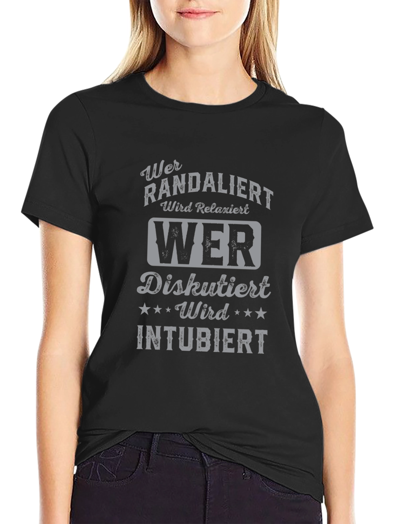 Black Humorous German T-Shirt - Wer Randaliert Wird Relaxiert view 2