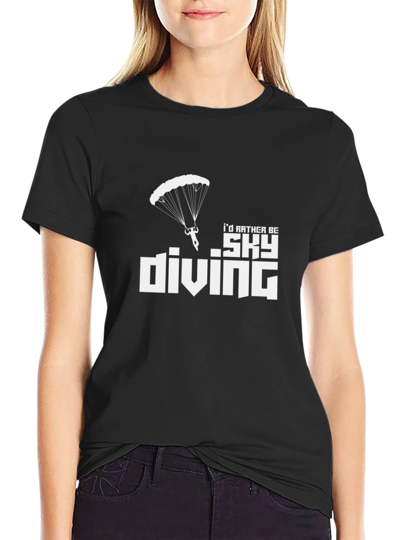 Black Skydiving T-Shirt: "I'd Rather Be" view 2