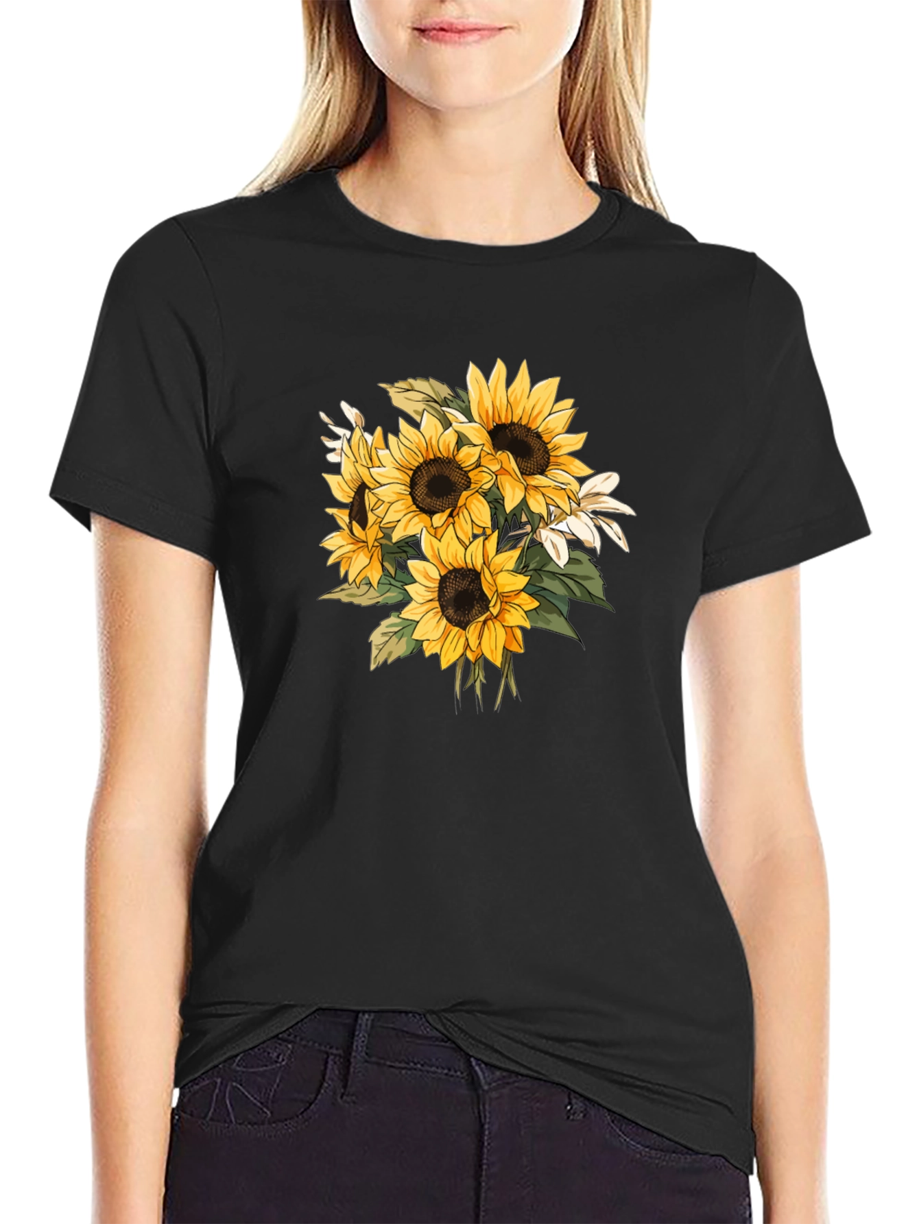 Black Sunflower Graphic Black T-Shirt - Nature Inspired Tee view 2