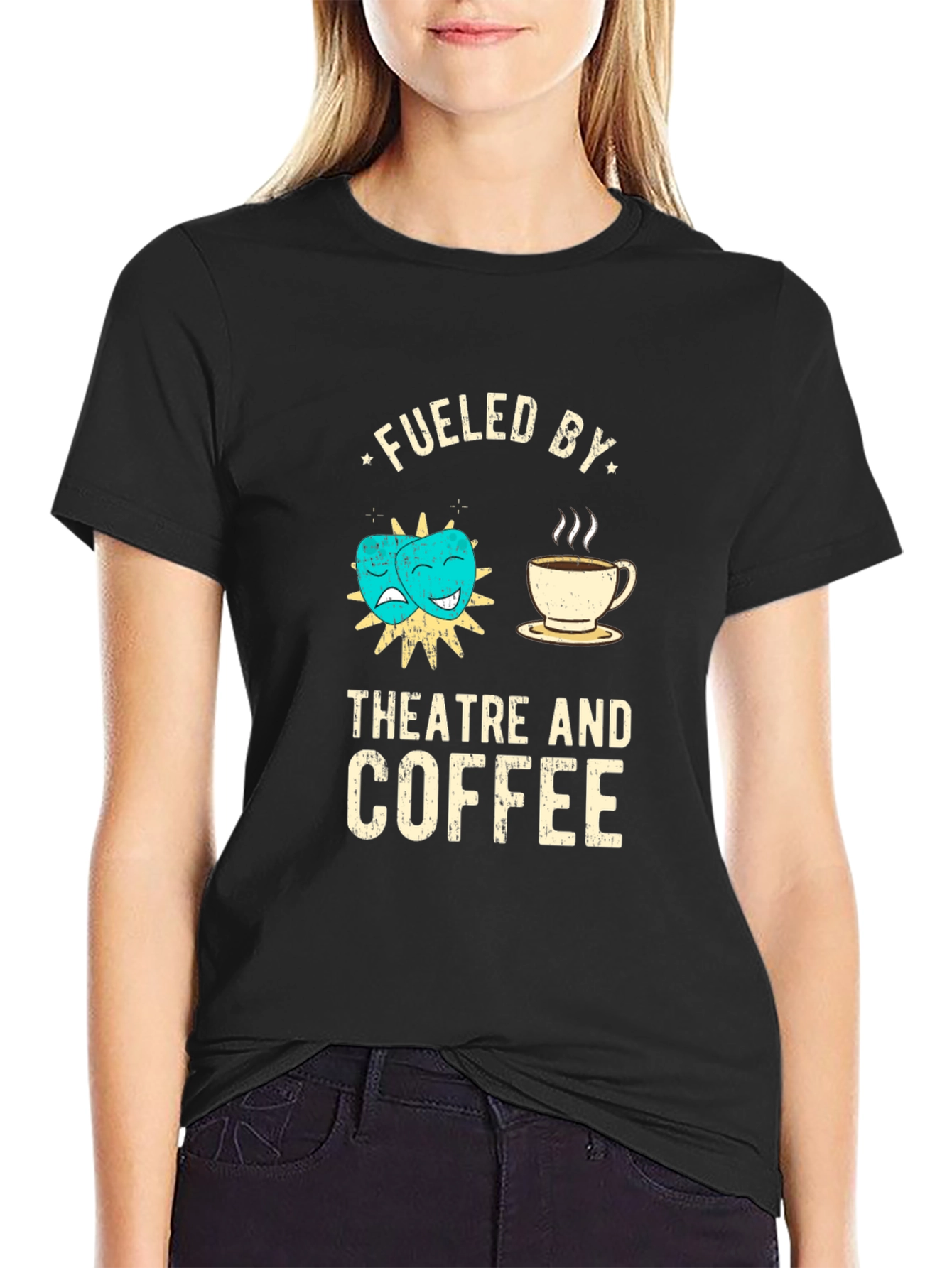 Black Fueled by Theatre and Coffee Black T-Shirt view 2