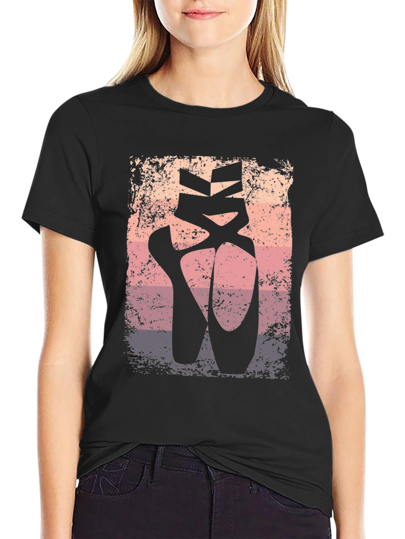 Black Ballet Pointe Shoes Graphic Tee - Dance Lover Shirt view 2