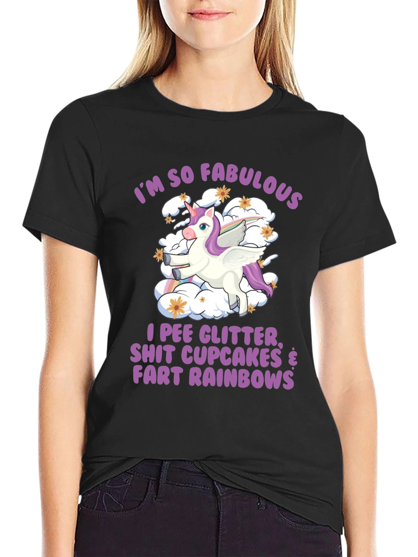 Black Fabulous Unicorn T-Shirt - Glitter, Cupcakes, Rainbows view 2