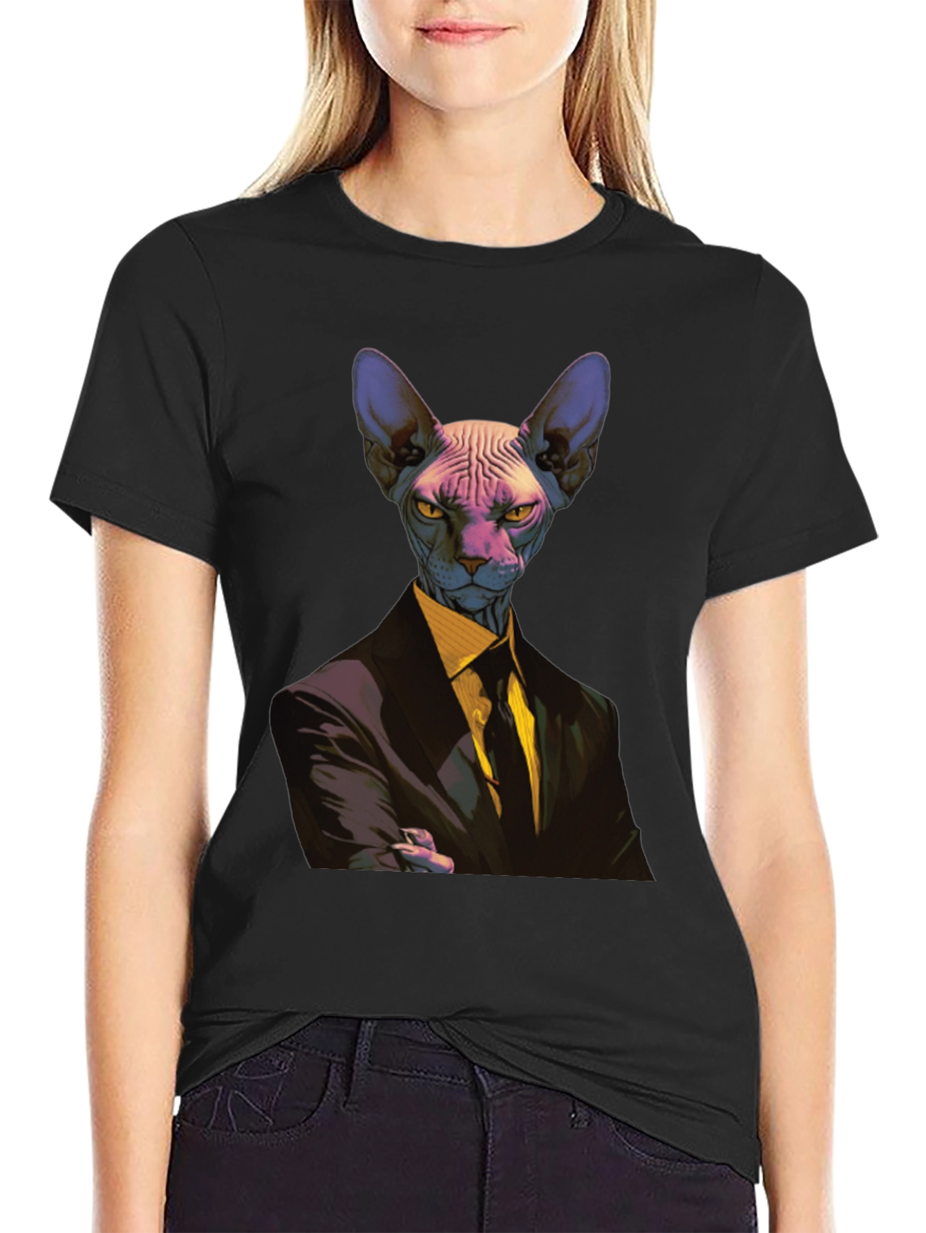 Black Sphynx Cat Suit T-Shirt - Funny Animal Tee view 2