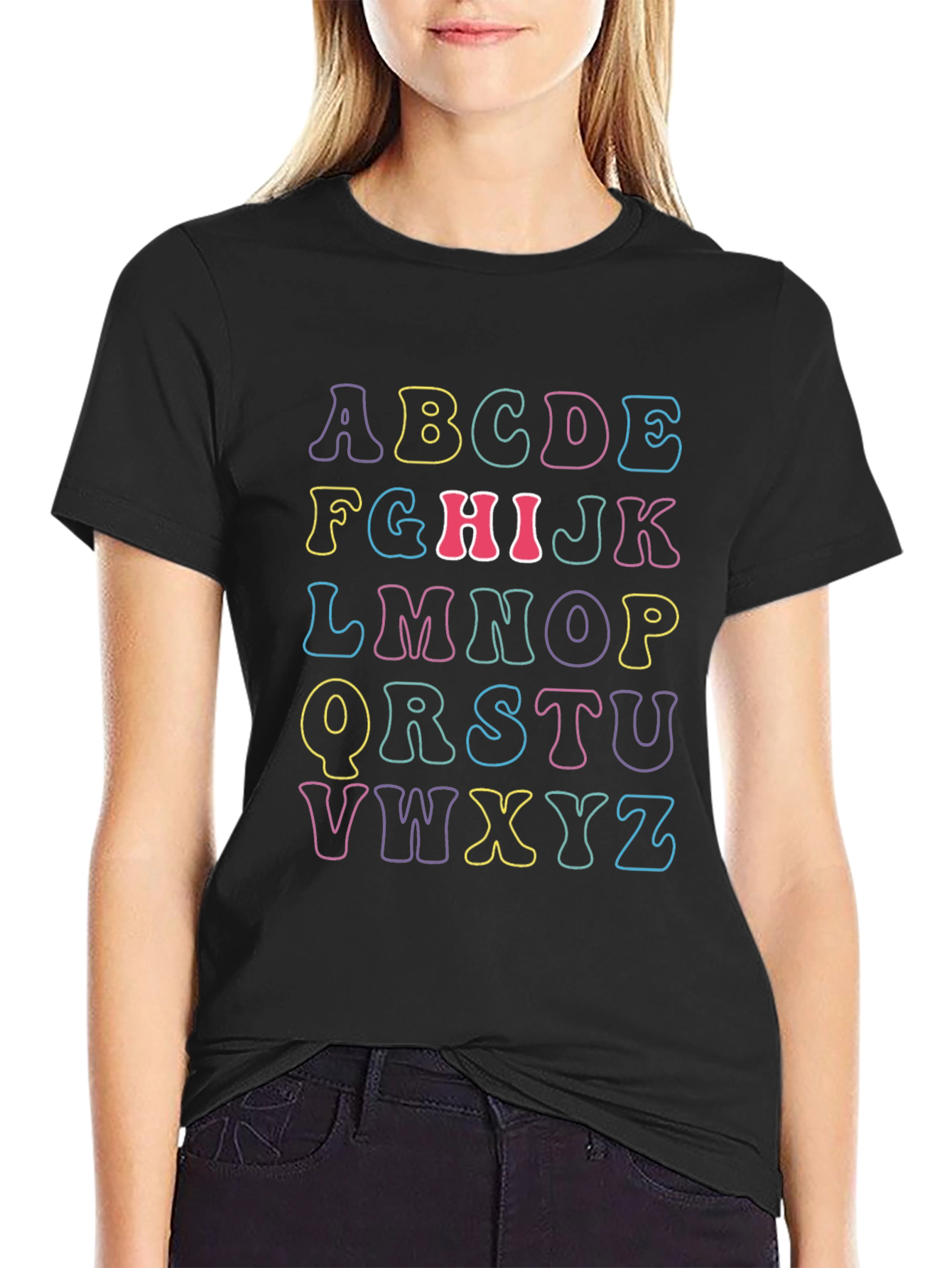 Black Alphabet T-Shirt - Colorful Retro Style view 2